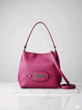 Juicy Couture Fuchsia Pebbled Leather Shoulder Bag with Crossbody Strap